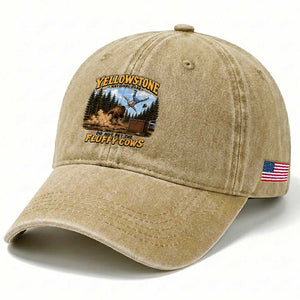 Yellowstone National Park Do Not Pet The Fluffy Cows Bison Washed Cotton Baseball Cap TS10 Print Your Wear