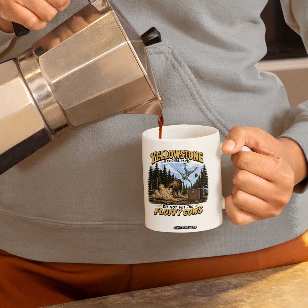 Yellowstone National Park Do Not Pet The Fluffy Cows Bison Coffee Mug TS10 Print Your Wear