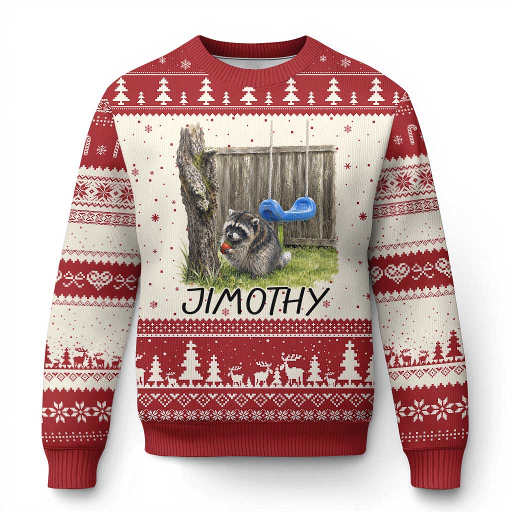 Jimothy Raccoon Ugly Christmas Sweater Cute Seattle Trash Panda Viral Meme TS10 Beige Red Print Your Wear