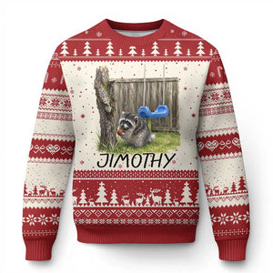 Jimothy Raccoon Ugly Christmas Sweater Cute Seattle Trash Panda Viral Meme TS10 Beige Red Print Your Wear