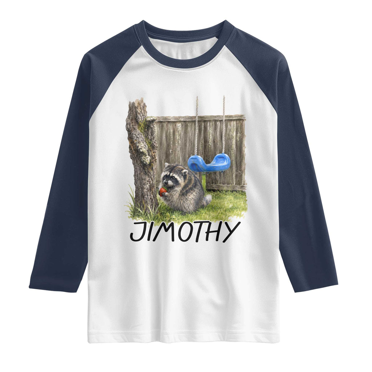 Jimothy Raccoon Raglan Shirt Cute Seattle Trash Panda Viral Meme TS10 White Navy Print Your Wear