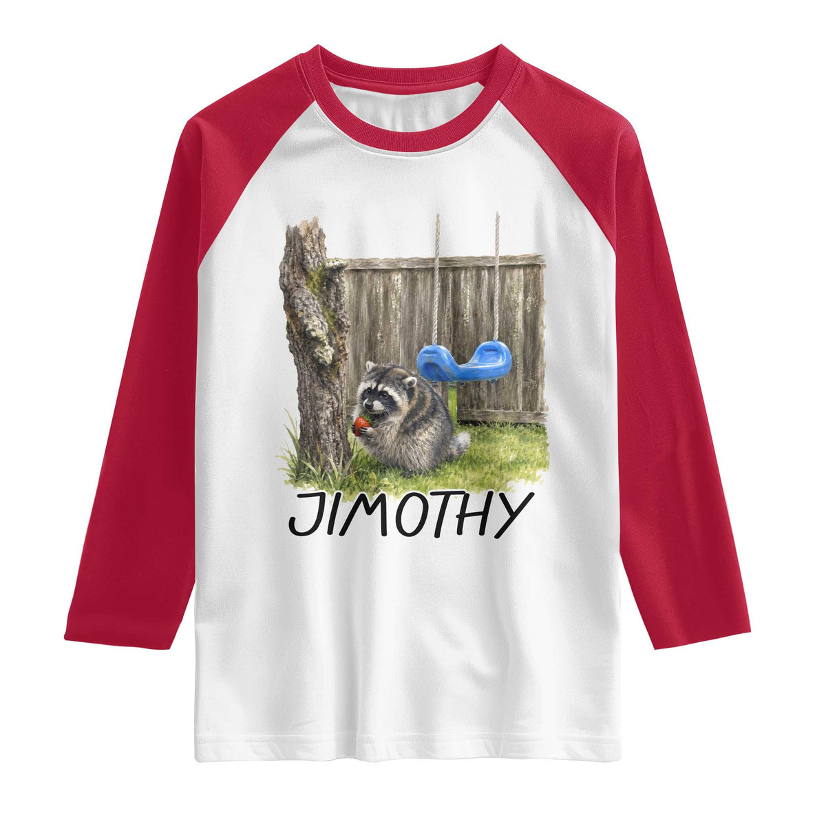 Jimothy Raccoon Raglan Shirt Cute Seattle Trash Panda Viral Meme TS10 White Red Print Your Wear