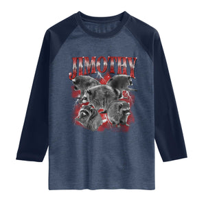 Jimothy Raccoon Raglan Shirt Vintage 90s Bootleg Rap Style Funny Meme TS10 Heather Denim Navy Print Your Wear