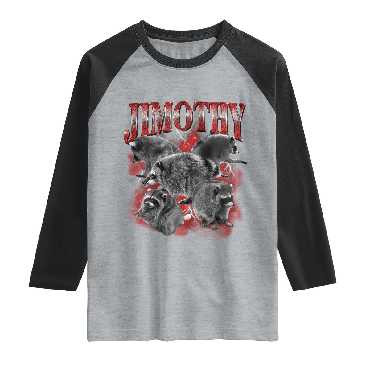 Jimothy Raccoon Raglan Shirt Vintage 90s Bootleg Rap Style Funny Meme TS10 Heather Gray Black Print Your Wear