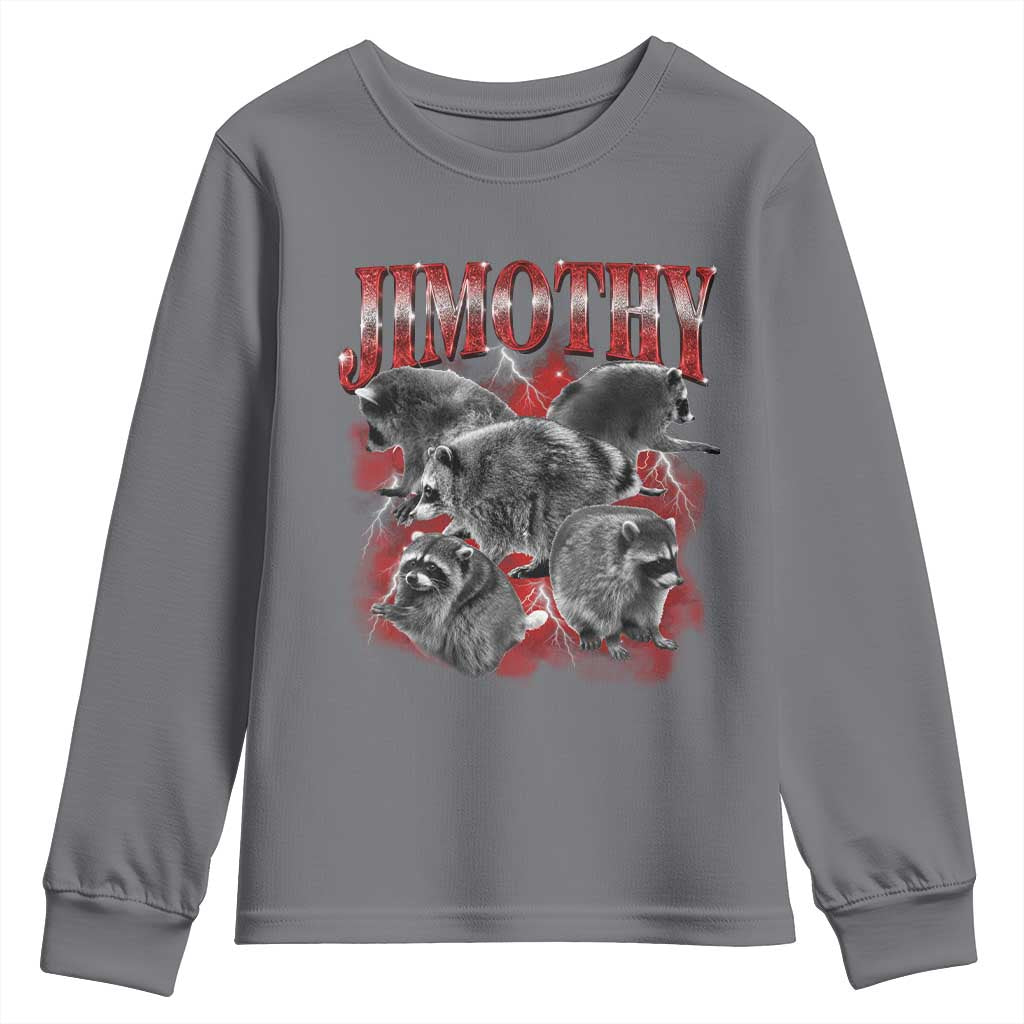 Jimothy Raccoon Youth Sweatshirt Vintage 90s Bootleg Rap Style Funny Meme TS10 Charcoal Print Your Wear