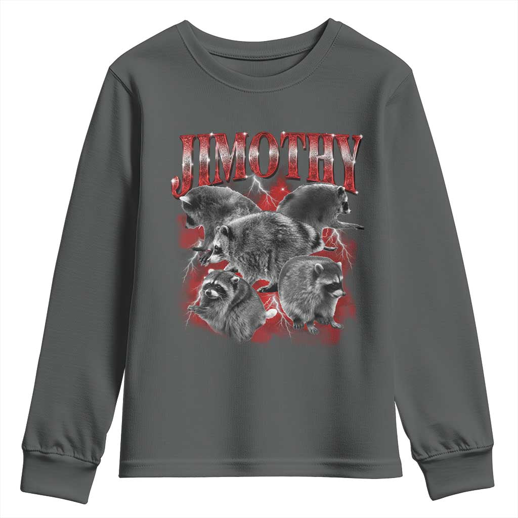 Jimothy Raccoon Youth Sweatshirt Vintage 90s Bootleg Rap Style Funny Meme TS10 Dark Heather Print Your Wear