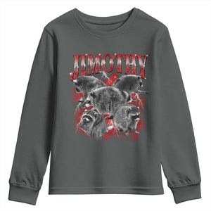 Jimothy Raccoon Youth Sweatshirt Vintage 90s Bootleg Rap Style Funny Meme TS10 Dark Heather Print Your Wear