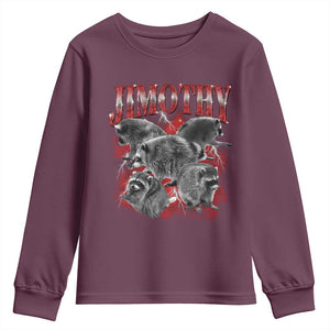 Jimothy Raccoon Youth Sweatshirt Vintage 90s Bootleg Rap Style Funny Meme TS10 Maroon Print Your Wear