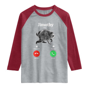 Jimothy Calling Phone Call Seattle Raccoon Raglan Shirt TS10 Heather Gray Heather Red Print Your Wear