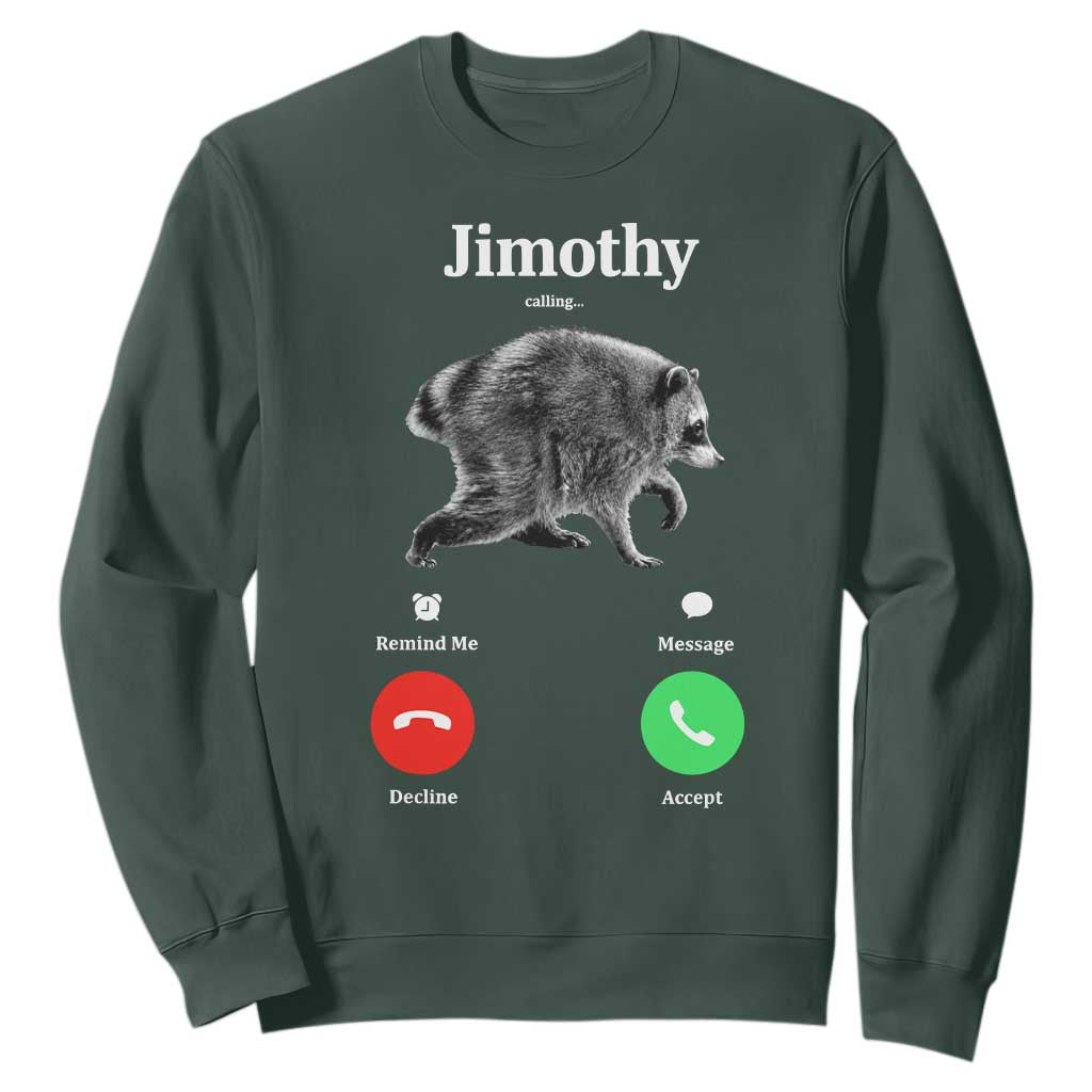 Jimothy Calling Phone Call Seattle Raccoon Sweatshirt TS10 Dark Forest Green Print Your Wear