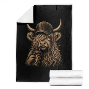 Highland Cow Funny Cute Coffee Lover Graphic Throw Blanket TS10 Black Print Your Wear