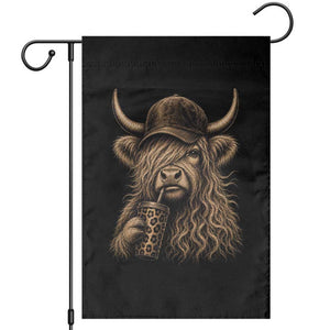 Highland Cow Funny Cute Coffee Lover Graphic Garden Flag TS10 Black Print Your Wear