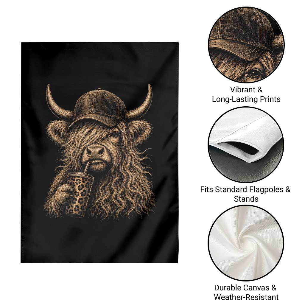 Highland Cow Funny Cute Coffee Lover Graphic Garden Flag TS10 Print Your Wear