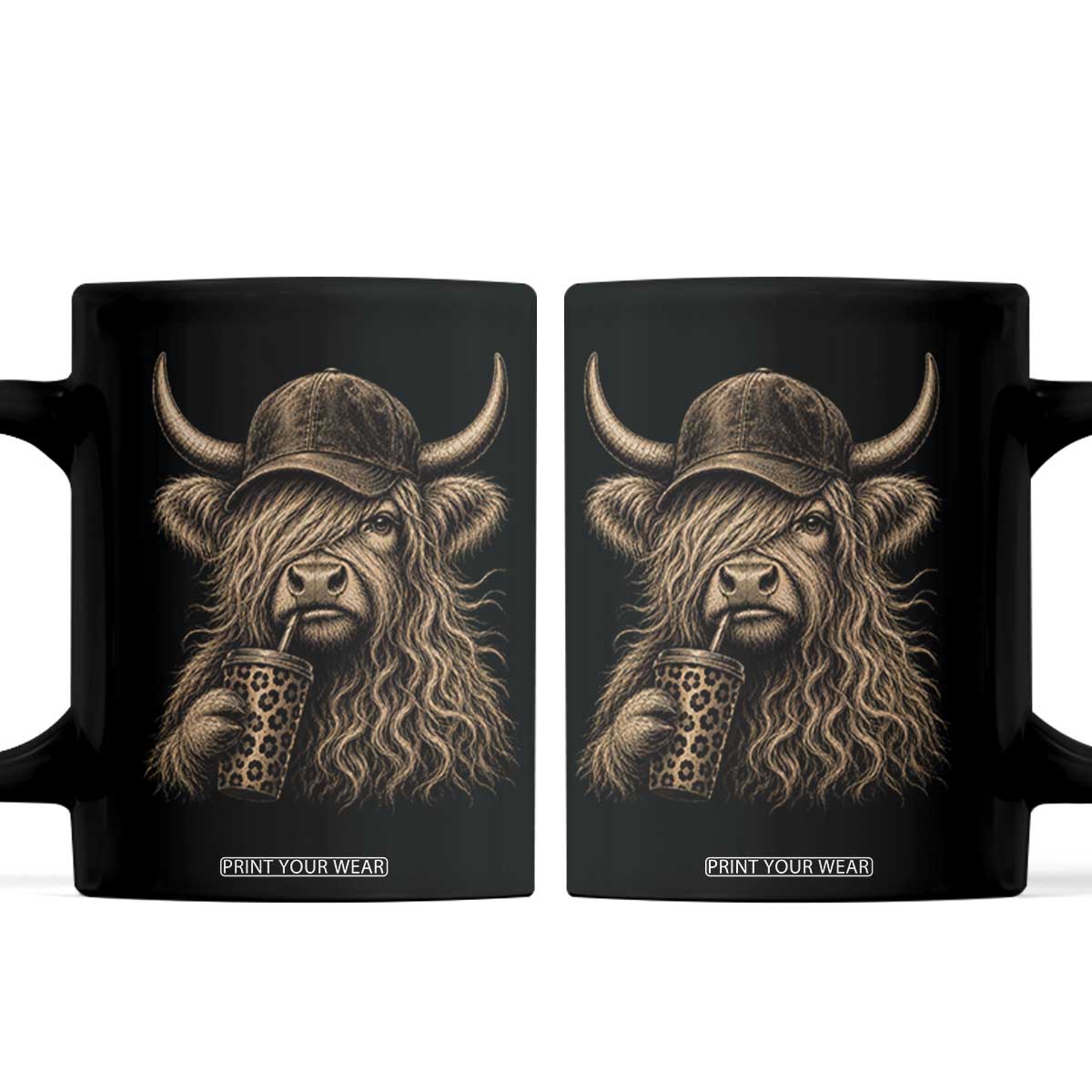 Highland Cow Funny Cute Coffee Lover Graphic Coffee Mug TS10 Black Print Your Wear