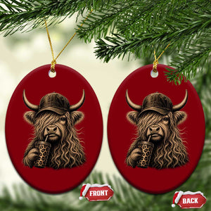Highland Cow Funny Cute Coffee Lover Graphic Ceramic Ornament TS10 Print Your Wear