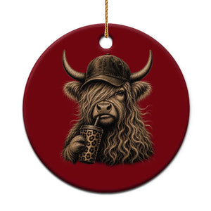 Highland Cow Funny Cute Coffee Lover Graphic Ceramic Ornament TS10 1pc Red Print Your Wear