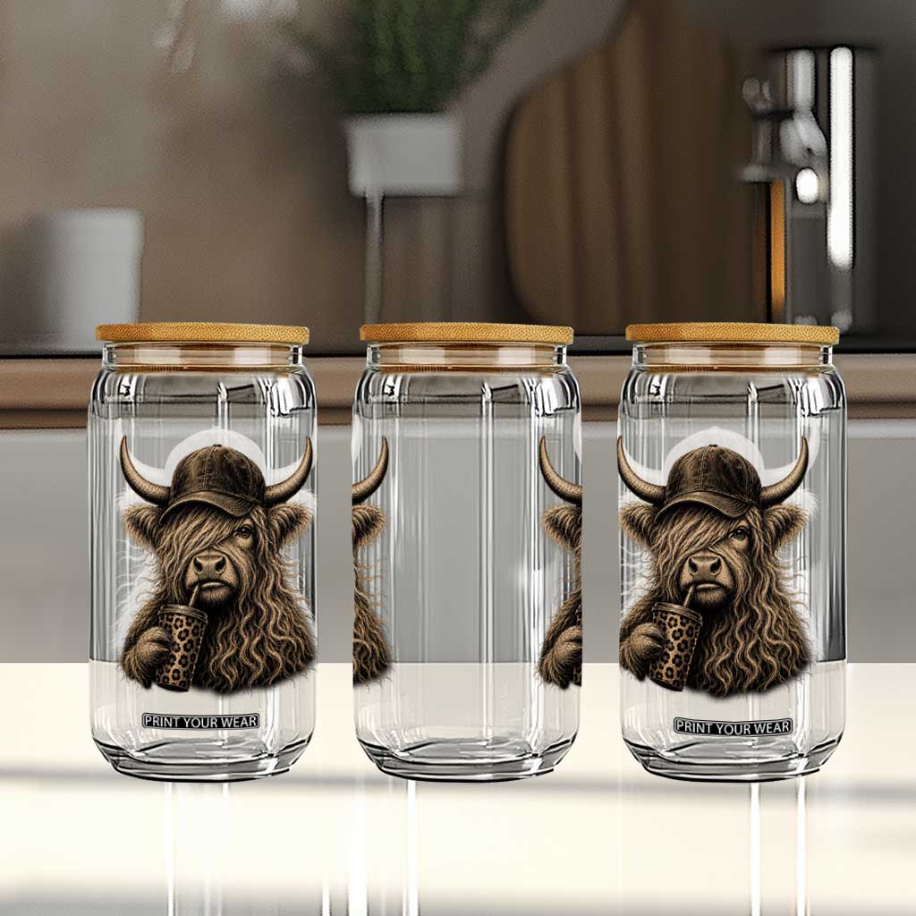 Highland Cow Funny Cute Coffee Lover Graphic Glass Can TS10 Print Your Wear