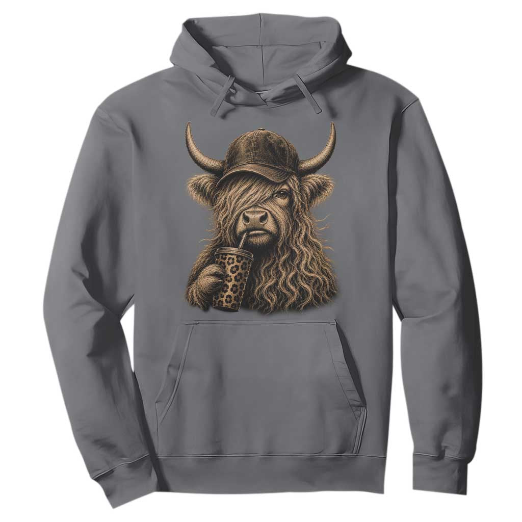 Highland Cow Funny Cute Coffee Lover Graphic Hoodie TS10 Charcoal Print Your Wear