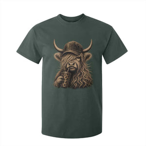Highland Cow Funny Cute Coffee Lover Graphic T Shirt For Kid TS10 Dark Forest Green Print Your Wear