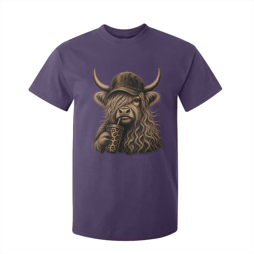 Highland Cow Funny Cute Coffee Lover Graphic T Shirt For Kid TS10 Purple Print Your Wear