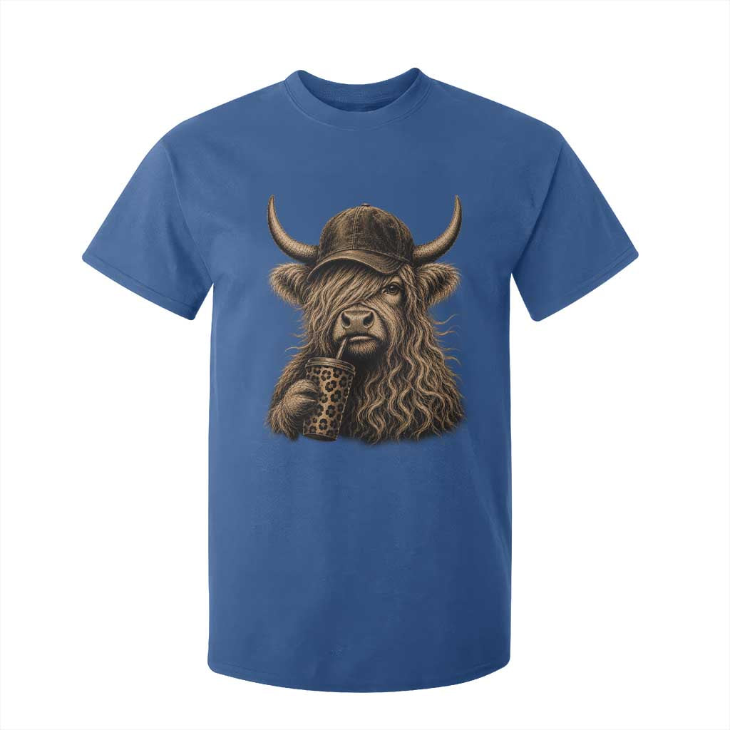 Highland Cow Funny Cute Coffee Lover Graphic T Shirt For Kid TS10 Royal Blue Print Your Wear