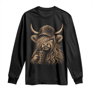 Highland Cow Funny Cute Coffee Lover Graphic Long Sleeve Shirt TS10 Black Print Your Wear