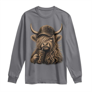 Highland Cow Funny Cute Coffee Lover Graphic Long Sleeve Shirt TS10 Charcoal Print Your Wear