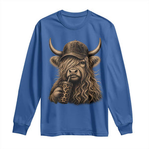 Highland Cow Funny Cute Coffee Lover Graphic Long Sleeve Shirt TS10 Royal Blue Print Your Wear