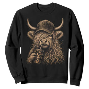 Highland Cow Funny Cute Coffee Lover Graphic Sweatshirt TS10 Black Print Your Wear