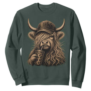 Highland Cow Funny Cute Coffee Lover Graphic Sweatshirt TS10 Dark Forest Green Print Your Wear