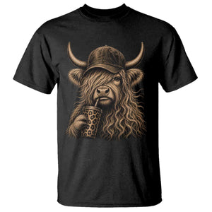 Highland Cow Funny Cute Coffee Lover Graphic T Shirt TS10 Black Print Your Wear
