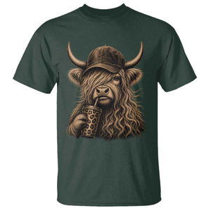 Highland Cow Funny Cute Coffee Lover Graphic T Shirt TS10 Dark Forest Green Print Your Wear