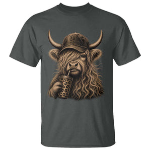 Highland Cow Funny Cute Coffee Lover Graphic T Shirt TS10 Dark Heather Print Your Wear