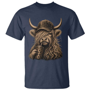 Highland Cow Funny Cute Coffee Lover Graphic T Shirt TS10 Navy Print Your Wear
