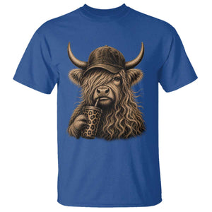 Highland Cow Funny Cute Coffee Lover Graphic T Shirt TS10 Royal Blue Print Your Wear