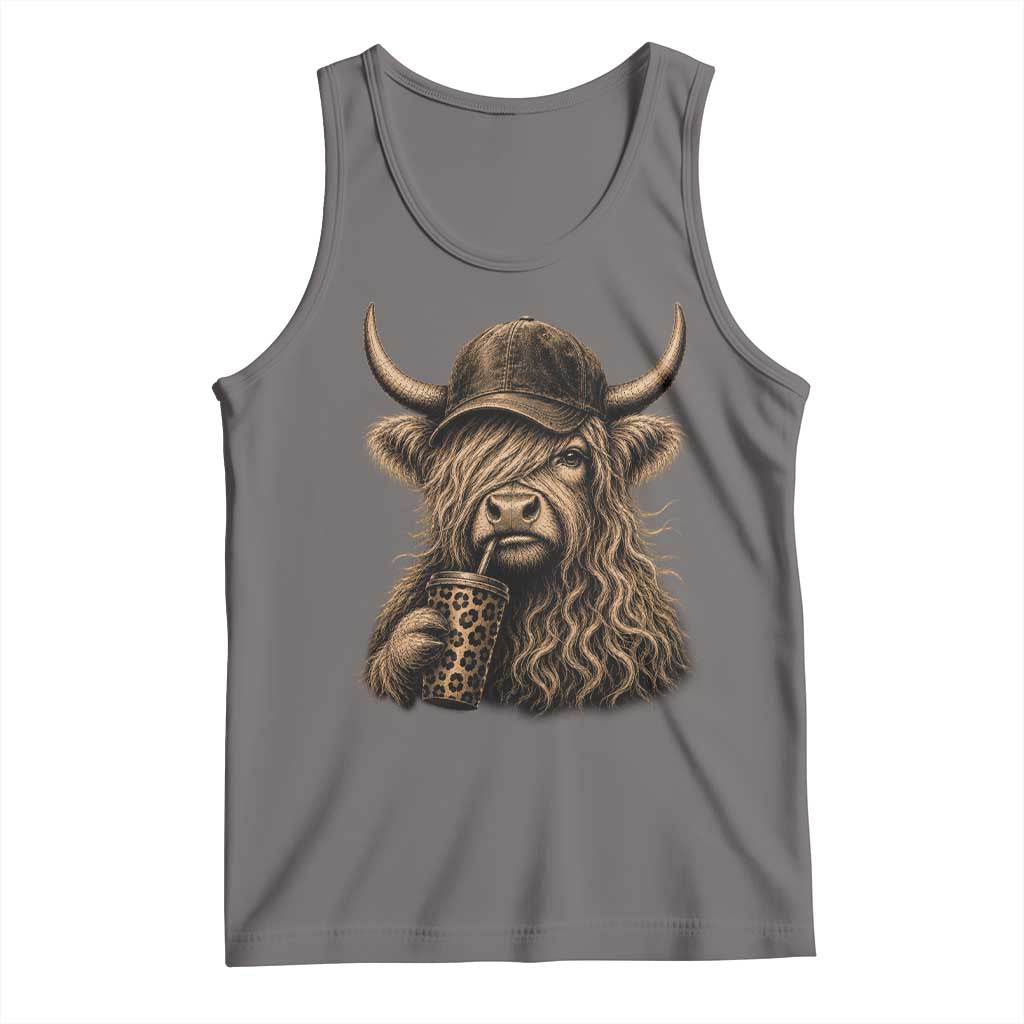 Highland Cow Funny Cute Coffee Lover Graphic Tank Top TS10 Deep Heather Print Your Wear