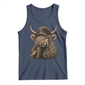 Highland Cow Funny Cute Coffee Lover Graphic Tank Top TS10 Navy Print Your Wear