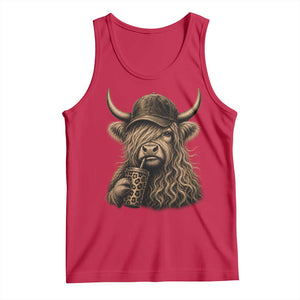 Highland Cow Funny Cute Coffee Lover Graphic Tank Top TS10 Red Print Your Wear