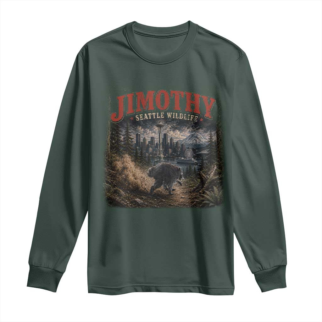 Vintage Jimothy Seattle Wildlife Raccoon Meme Long Sleeve Shirt TS10 Dark Forest Green Print Your Wear