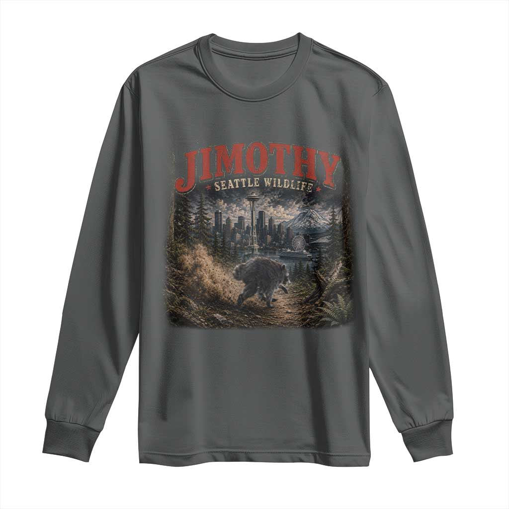 Vintage Jimothy Seattle Wildlife Raccoon Meme Long Sleeve Shirt TS10 Dark Heather Print Your Wear
