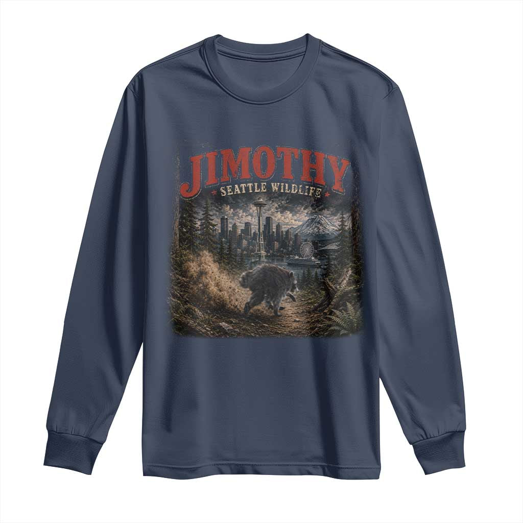 Vintage Jimothy Seattle Wildlife Raccoon Meme Long Sleeve Shirt TS10 Navy Print Your Wear