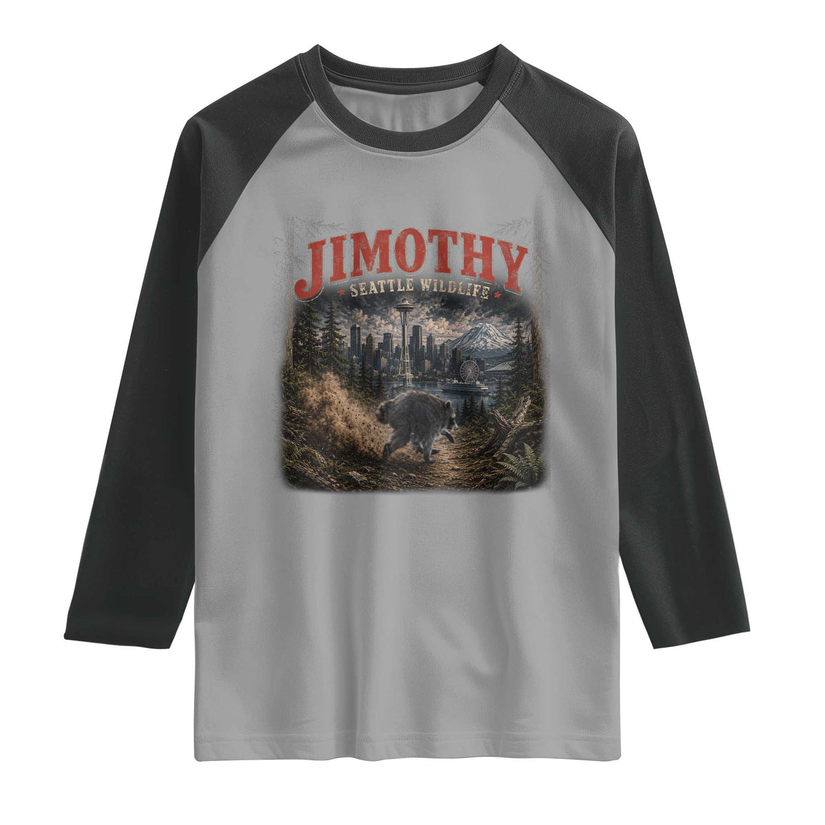 Vintage Jimothy Seattle Wildlife Raccoon Meme Raglan Shirt TS10 Sport Gray Black Print Your Wear