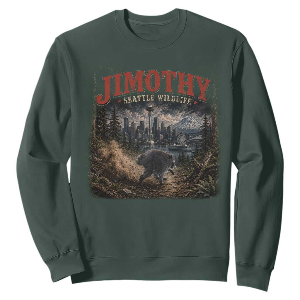 Vintage Jimothy Seattle Wildlife Raccoon Meme Sweatshirt TS10 Dark Forest Green Print Your Wear