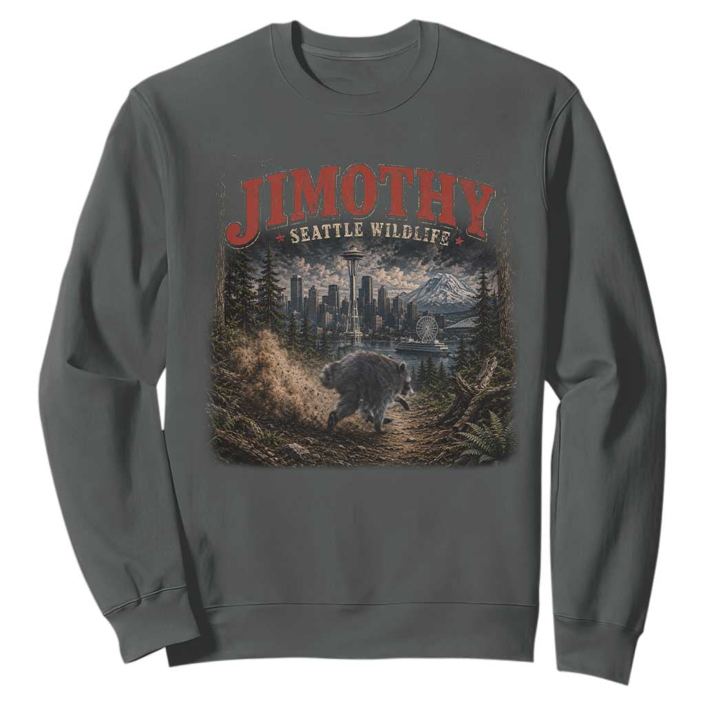 Vintage Jimothy Seattle Wildlife Raccoon Meme Sweatshirt TS10 Dark Heather Print Your Wear