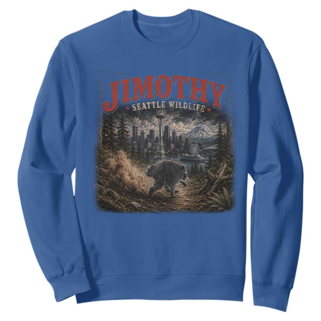 Vintage Jimothy Seattle Wildlife Raccoon Meme Sweatshirt TS10 Royal Blue Print Your Wear
