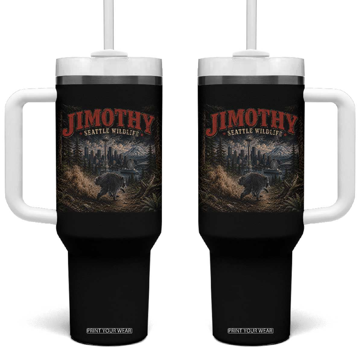 Vintage Jimothy Seattle Wildlife Raccoon Meme Tumbler With Handle TS10 One Size: 40 oz Black Print Your Wear