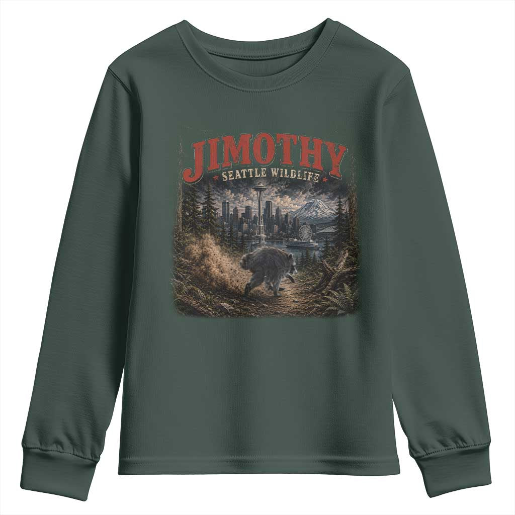 Vintage Jimothy Seattle Wildlife Raccoon Meme Youth Sweatshirt TS10 Dark Forest Green Print Your Wear
