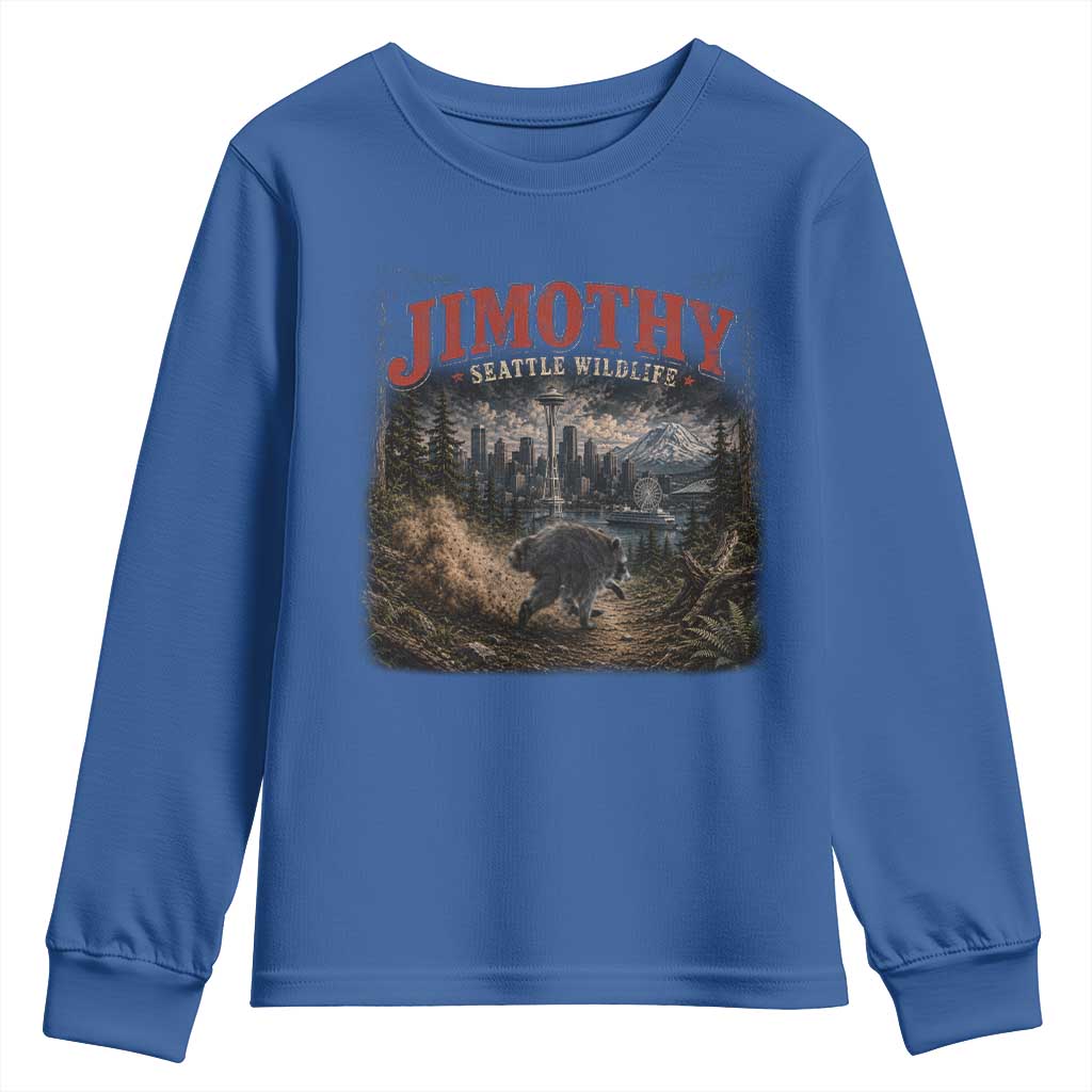 Vintage Jimothy Seattle Wildlife Raccoon Meme Youth Sweatshirt TS10 Royal Blue Print Your Wear