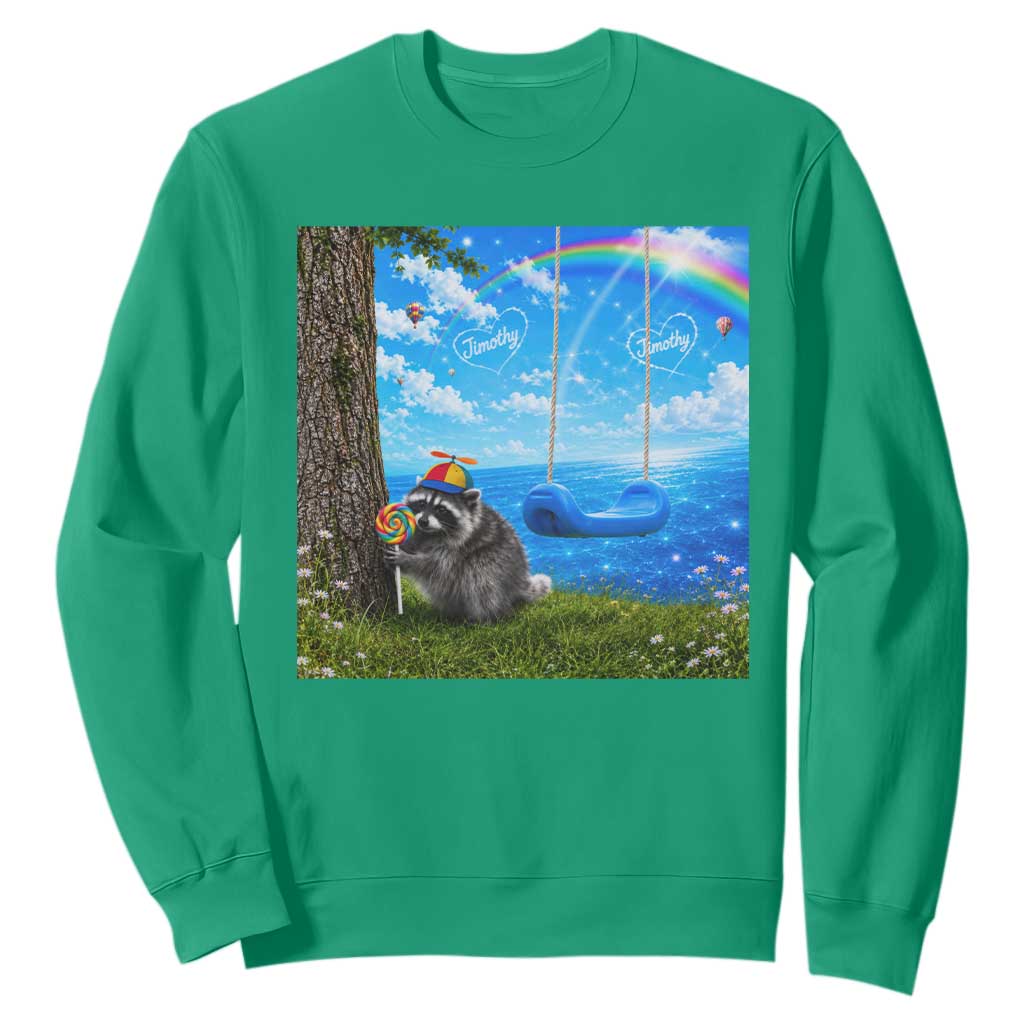 Jimothy Raccoon Dreamcore Sweatshirt Seattle Trash Panda Gen Z Humor Rainbow Aesthetic TS10 Irish Green Print Your Wear