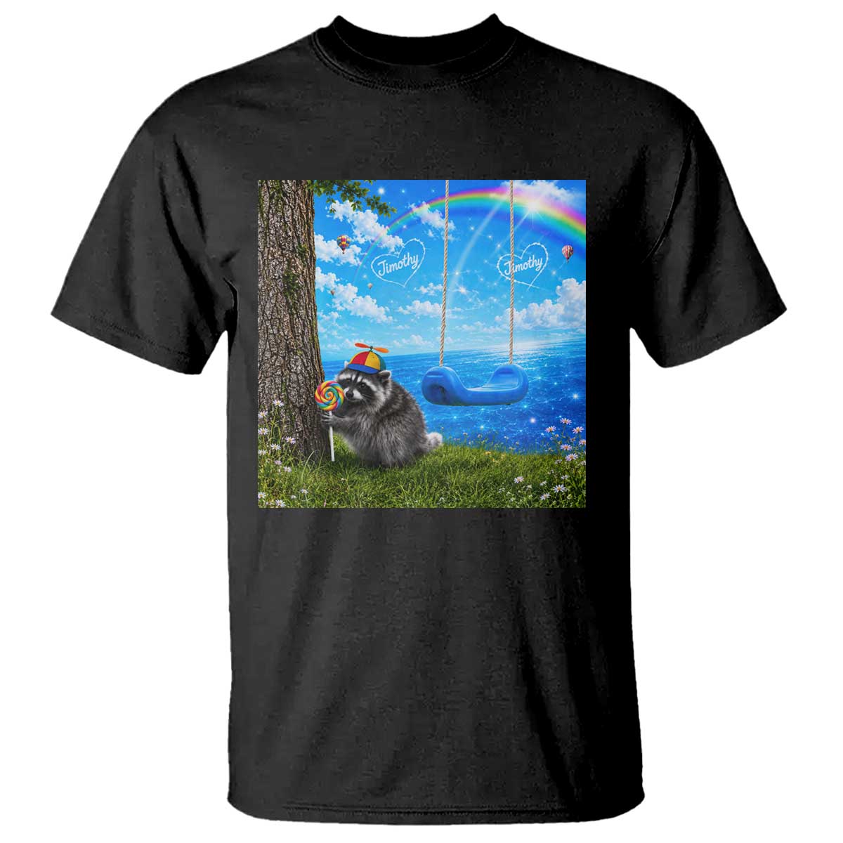 Jimothy Raccoon Dreamcore T Shirt Seattle Trash Panda Gen Z Humor Rainbow Aesthetic TS10 Black Print Your Wear